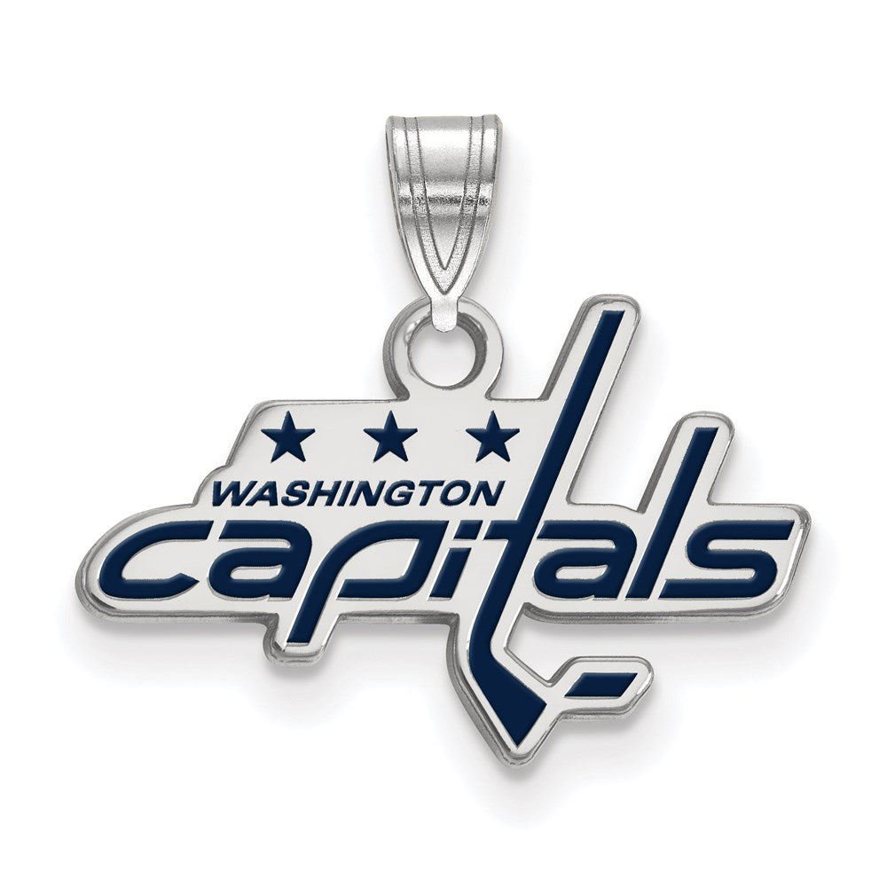 Sterling Silver Rhodium-plated NHL LogoArt Washington Capitals Small Enameled Pendant