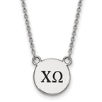 Sterling Silver Rhodium-plated LogoArt Chi Omega Sorority Greek Letters Small Black Enamel Pendant 18 inch Necklace