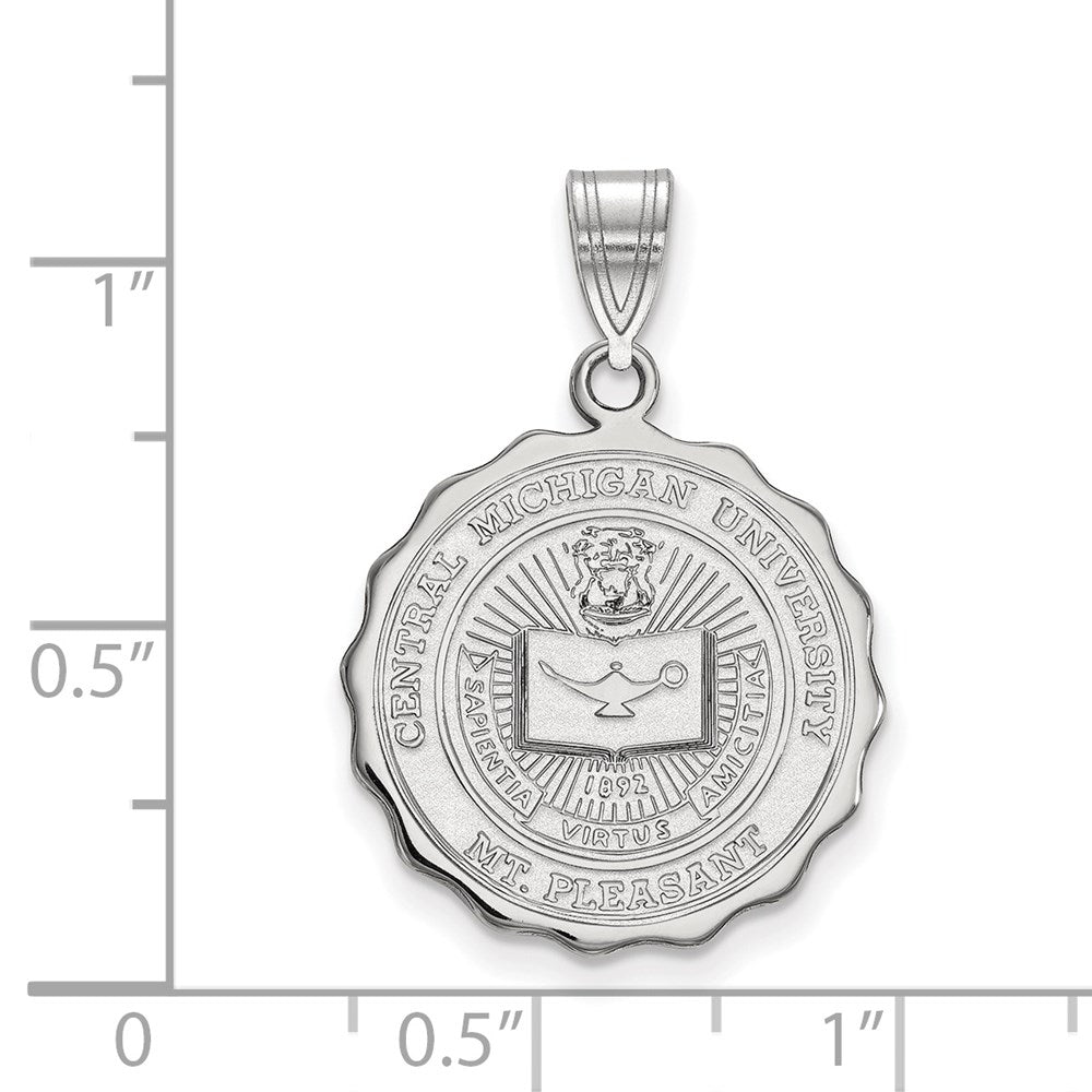 Sterling Silver Rhodium-plated LogoArt Central Michigan University Large Crest Pendant