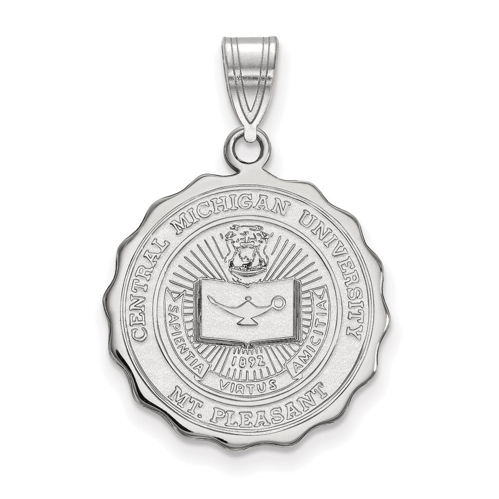 Sterling Silver Rhodium-plated LogoArt Central Michigan University Large Crest Pendant