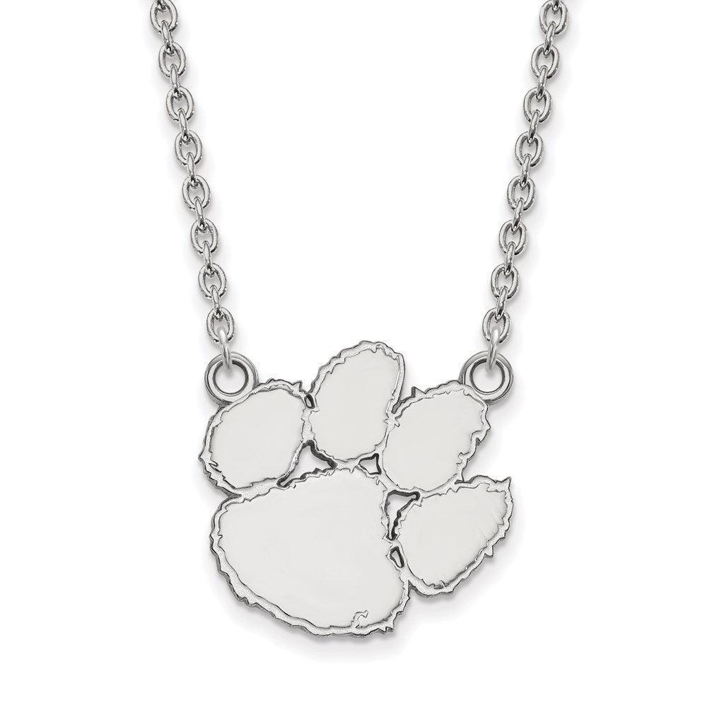 14k White Gold LogoArt Clemson University Tiger Paw Large Pendant 18 inch Necklace