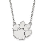 Sterling Silver Rhodium-plated LogoArt Clemson University Tiger Paw Large Pendant 18 inch Necklace