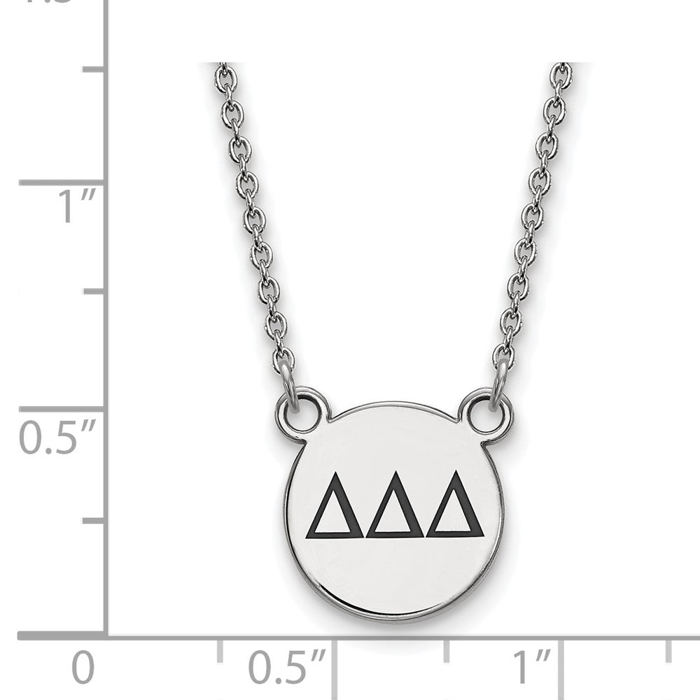 Sterling Silver Rhodium-plated LogoArt Delta Delta Delta Sorority Greek Letters Small Black Enamel Pendant 18 inch Necklace