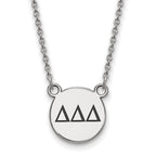 Sterling Silver Rhodium-plated LogoArt Delta Delta Delta Sorority Greek Letters Small Black Enamel Pendant 18 inch Necklace