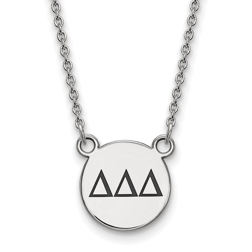 Sterling Silver Rhodium-plated LogoArt Delta Delta Delta Sorority Greek Letters Small Black Enamel Pendant 18 inch Necklace