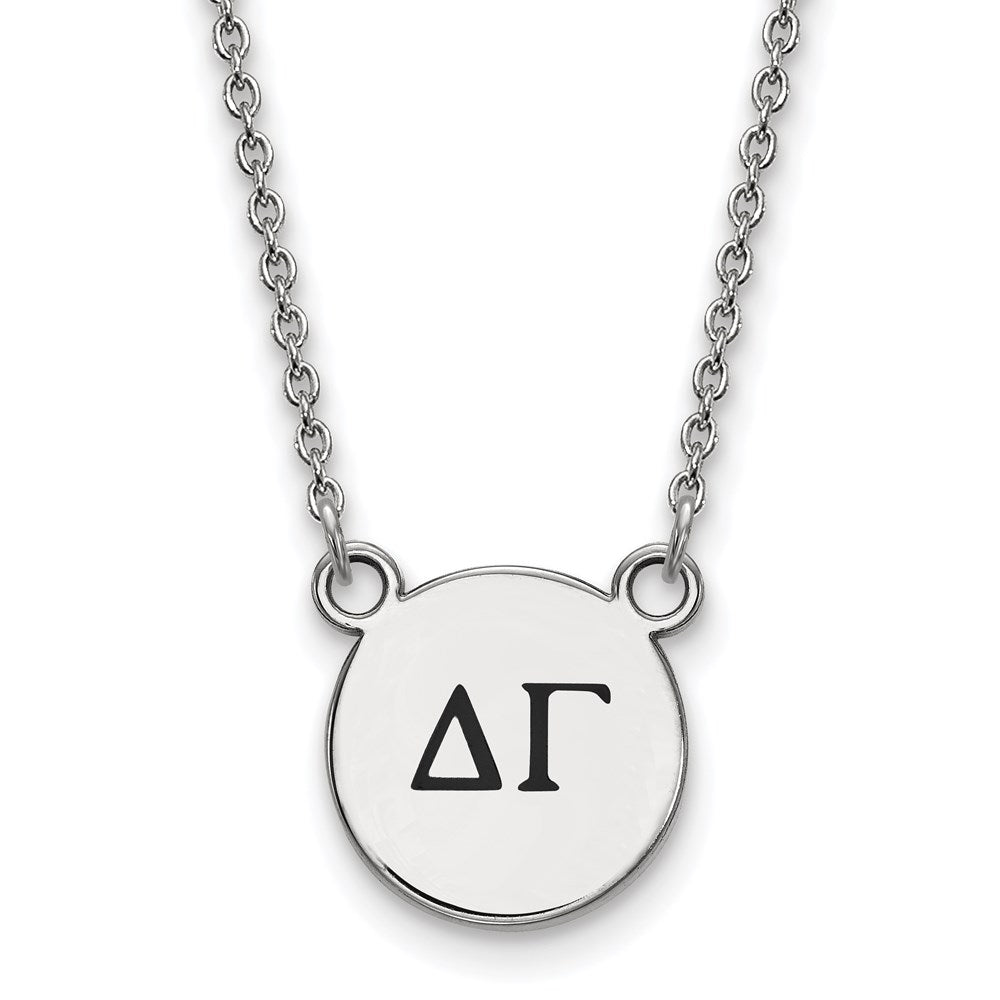 Sterling Silver Rhodium-plated LogoArt Delta Gamma Sorority Greek Letters Small Black Enamel Pendant 18 inch Necklace