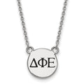 Sterling Silver Rhodium-plated LogoArt Delta Phi Epsilon Sorority Greek Letters Small Black Enamel Pendant 18 inch Necklace