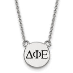 Sterling Silver Rhodium-plated LogoArt Delta Phi Epsilon Sorority Greek Letters Small Black Enamel Pendant 18 inch Necklace
