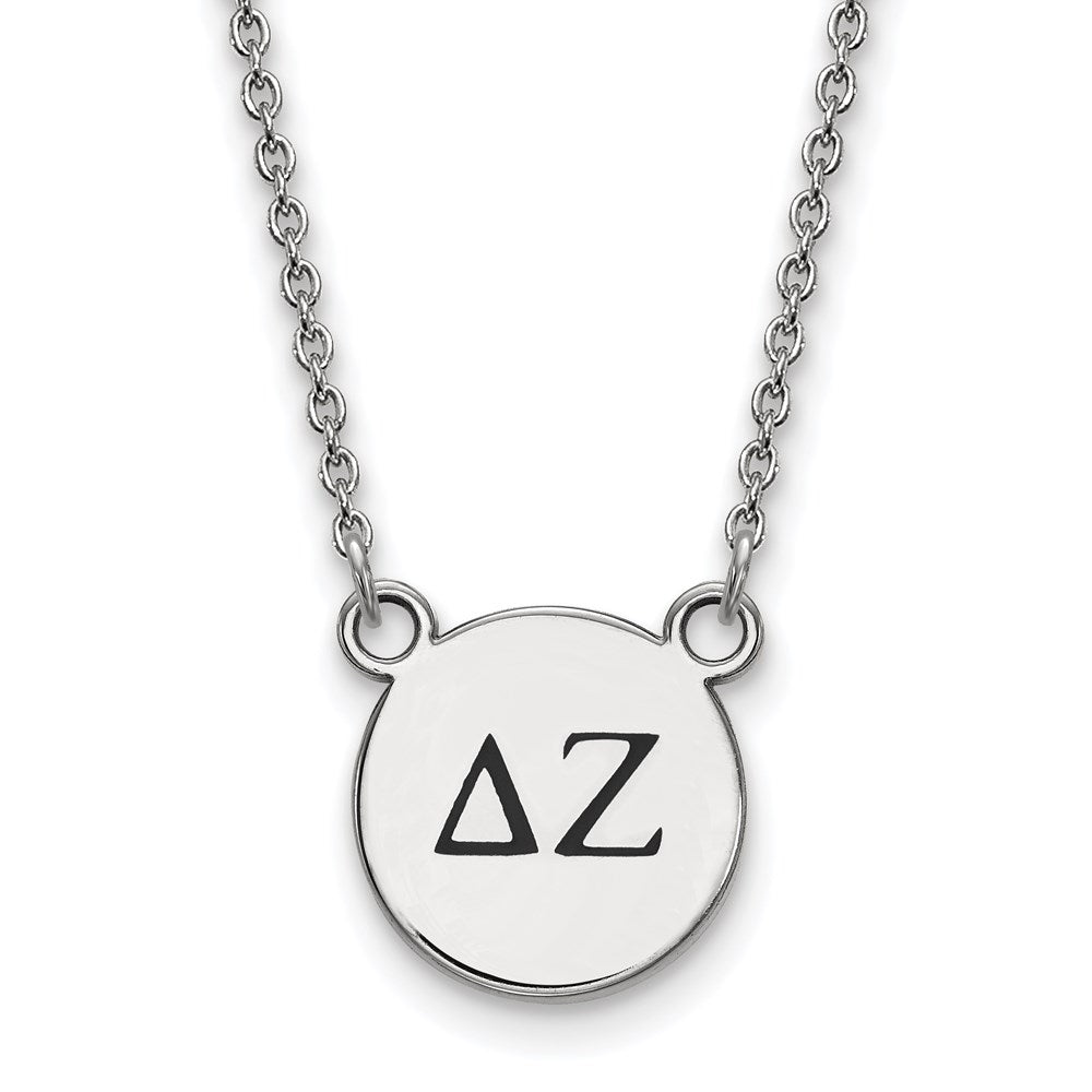 Sterling Silver Rhodium-plated LogoArt Delta Zeta Sorority Greek Letters Small Black Enamel Pendant 18 inch Necklace