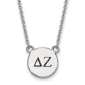 Sterling Silver Rhodium-plated LogoArt Delta Zeta Sorority Greek Letters Small Black Enamel Pendant 18 inch Necklace
