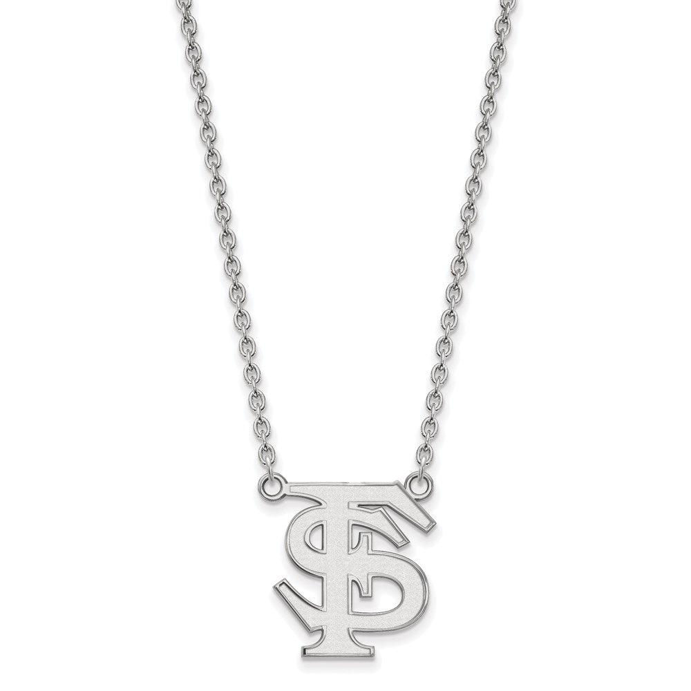 14k White Gold LogoArt Florida State University F-S Large Pendant 18 inch Necklace