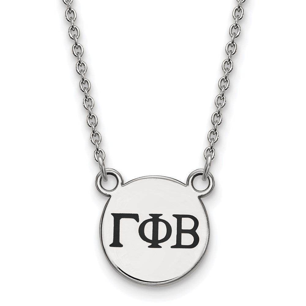 Sterling Silver Rhodium-plated LogoArt Gamma Phi Beta Sorority Greek Letters Small Black Enamel Pendant 18 inch Necklace