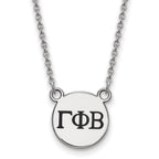 Sterling Silver Rhodium-plated LogoArt Gamma Phi Beta Sorority Greek Letters Small Black Enamel Pendant 18 inch Necklace