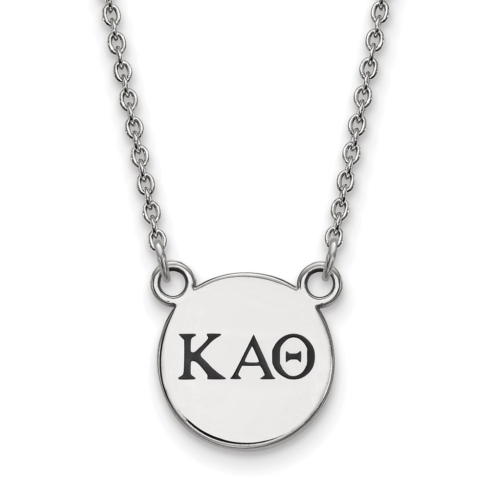Sterling Silver Rhodium-plated LogoArt Kappa Alpha Theta Sorority Greek Letters Small Black Enamel Pendant 18 inch Necklace
