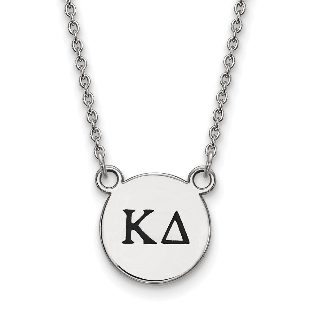 Sterling Silver Rhodium-plated LogoArt Kappa Delta Sorority Greek Letters Small Black Enamel Pendant 18 inch Necklace
