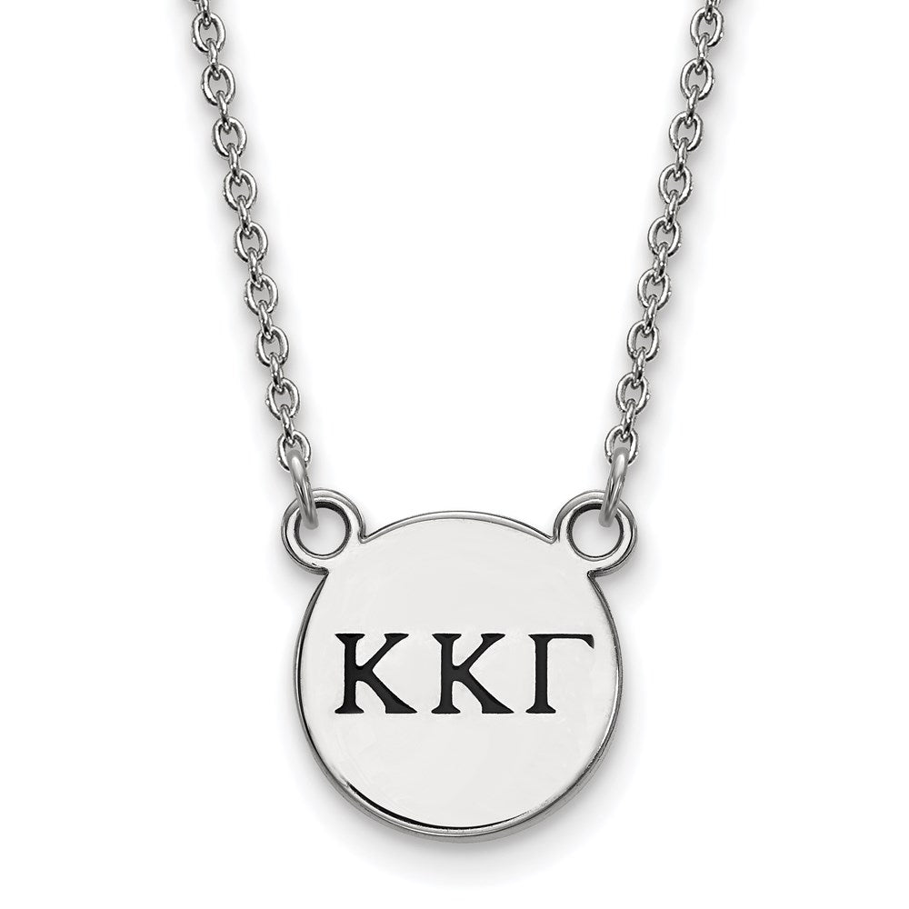 Sterling Silver Rhodium-plated LogoArt Kappa Kappa Gamma Sorority Greek Letters Small Black Enamel Pendant 18 inch Necklace