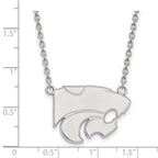 Sterling Silver Rhodium-plated LogoArt Kansas State University Wildcat Large Pendant 18 inch Necklace