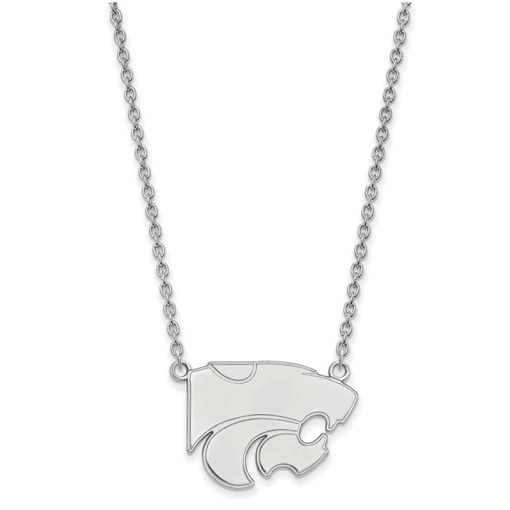 14k White Gold LogoArt Kansas State University Wildcat Large Pendant 18 inch Necklace