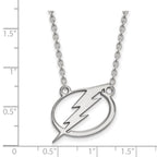 Sterling Silver Rhodium-plated NHL LogoArt Tampa Bay Lightning Large Pendant 18 inch Necklace