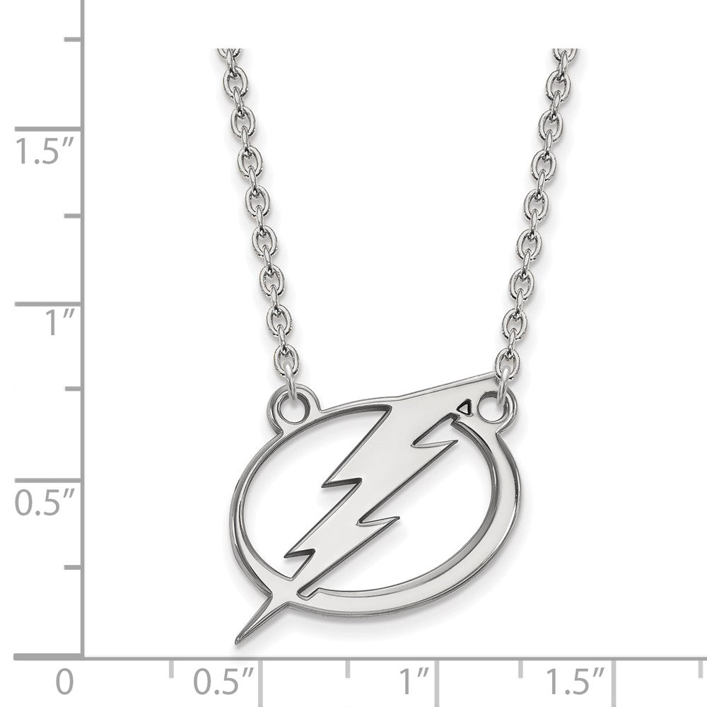 Sterling Silver Rhodium-plated NHL LogoArt Tampa Bay Lightning Large Pendant 18 inch Necklace