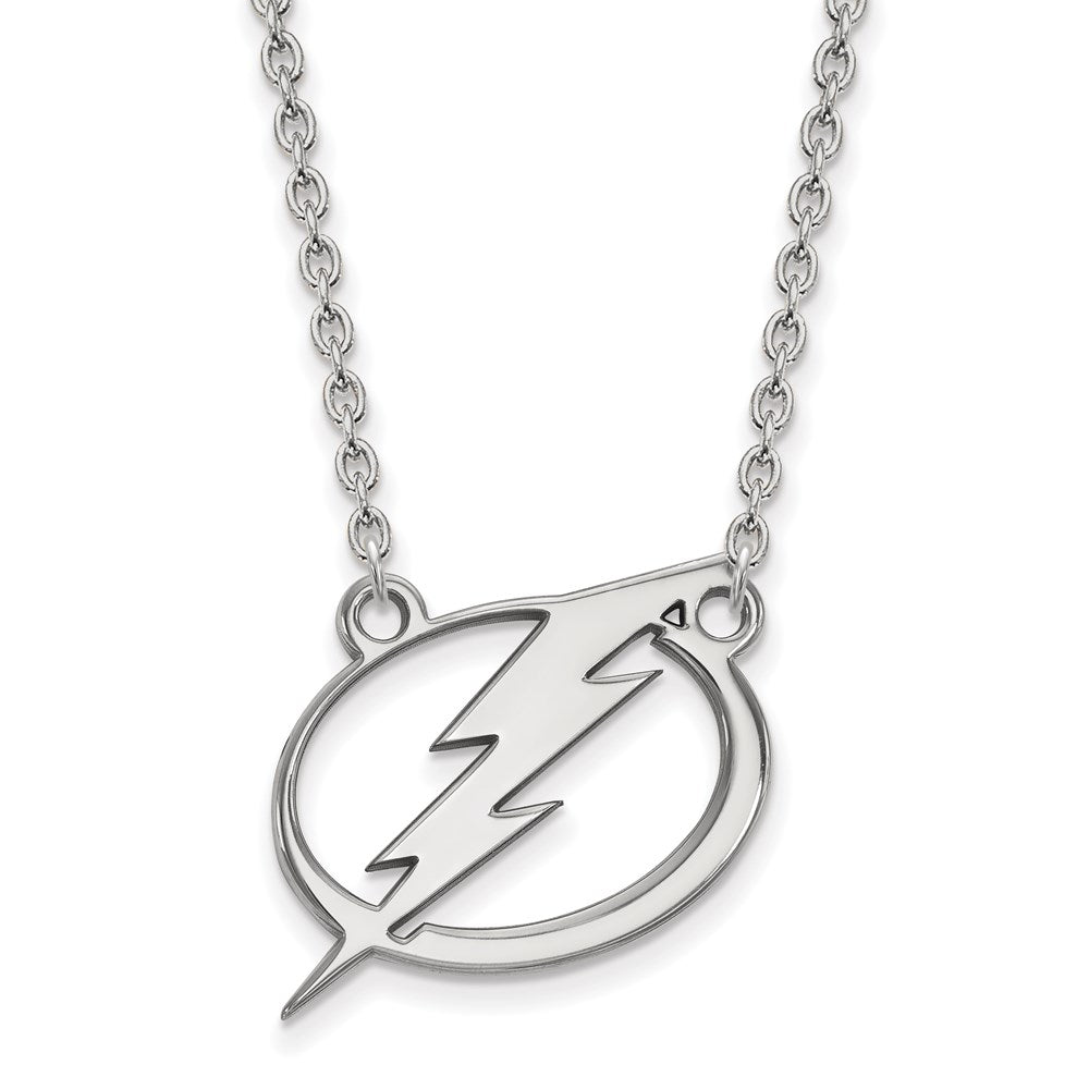 Sterling Silver Rhodium-plated NHL LogoArt Tampa Bay Lightning Large Pendant 18 inch Necklace