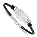 Sterling Silver Rhodium-plated LogoArt Longwood University Lancers Black Leather 7 inch Bracelet with Extender