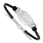 Sterling Silver Rhodium-plated LogoArt Longwood University Lancers Black Leather 7 inch Bracelet with Extender