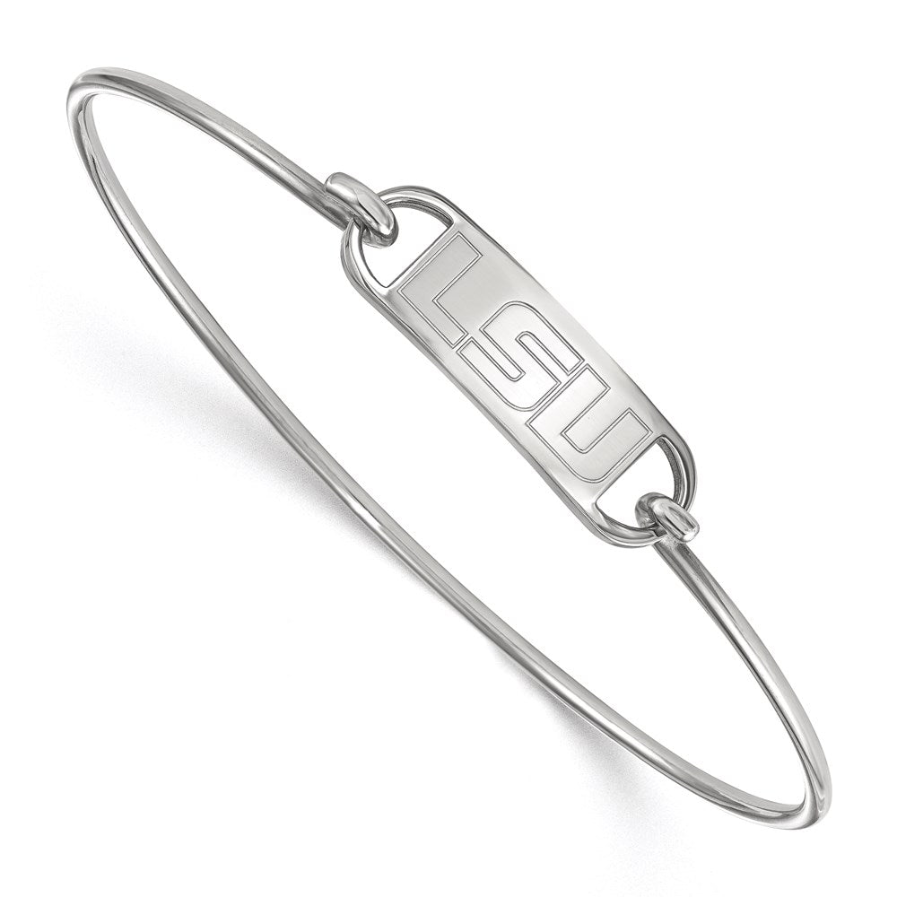 Sterling Silver Rhodium-plated LogoArt Louisiana State University L-S-U Small Center 7 inch Wire Bangle
