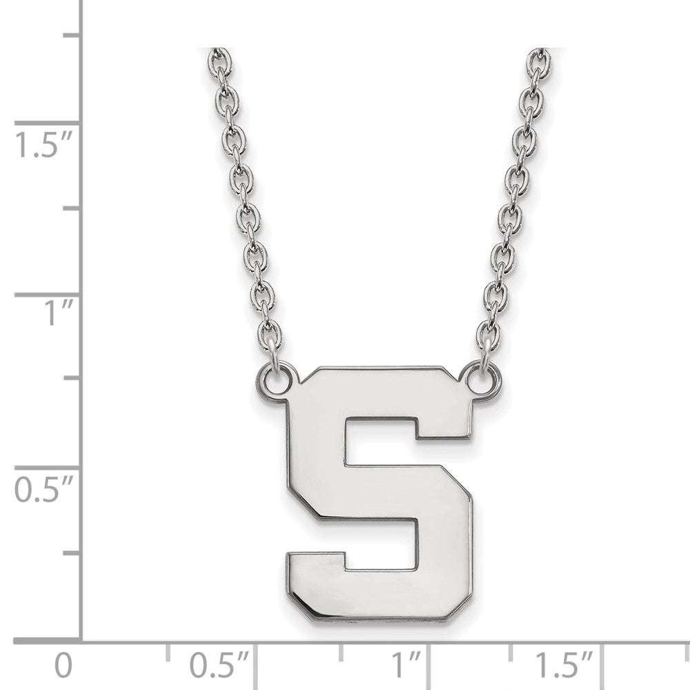 10k White Gold LogoArt Michigan State University Letter S Large Pendant 18 inch Necklace