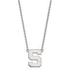 14k White Gold LogoArt Michigan State University Letter S Large Pendant 18 inch Necklace