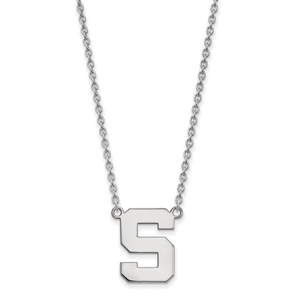 Sterling Silver Rhodium-plated LogoArt Michigan State University Letter S Large Pendant 18 inch Necklace