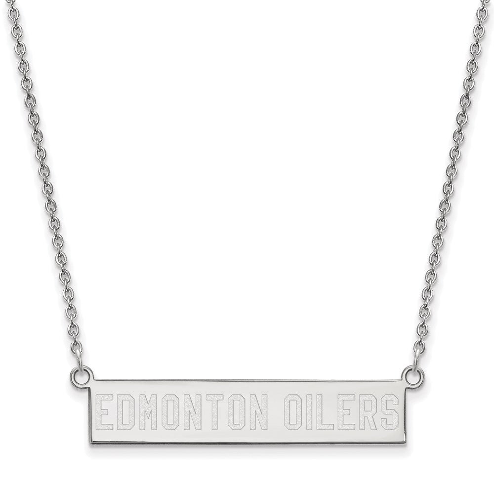 Sterling Silver Rhodium-plated NHL LogoArt Edmonton Oilers Small Bar 18 inch Necklace