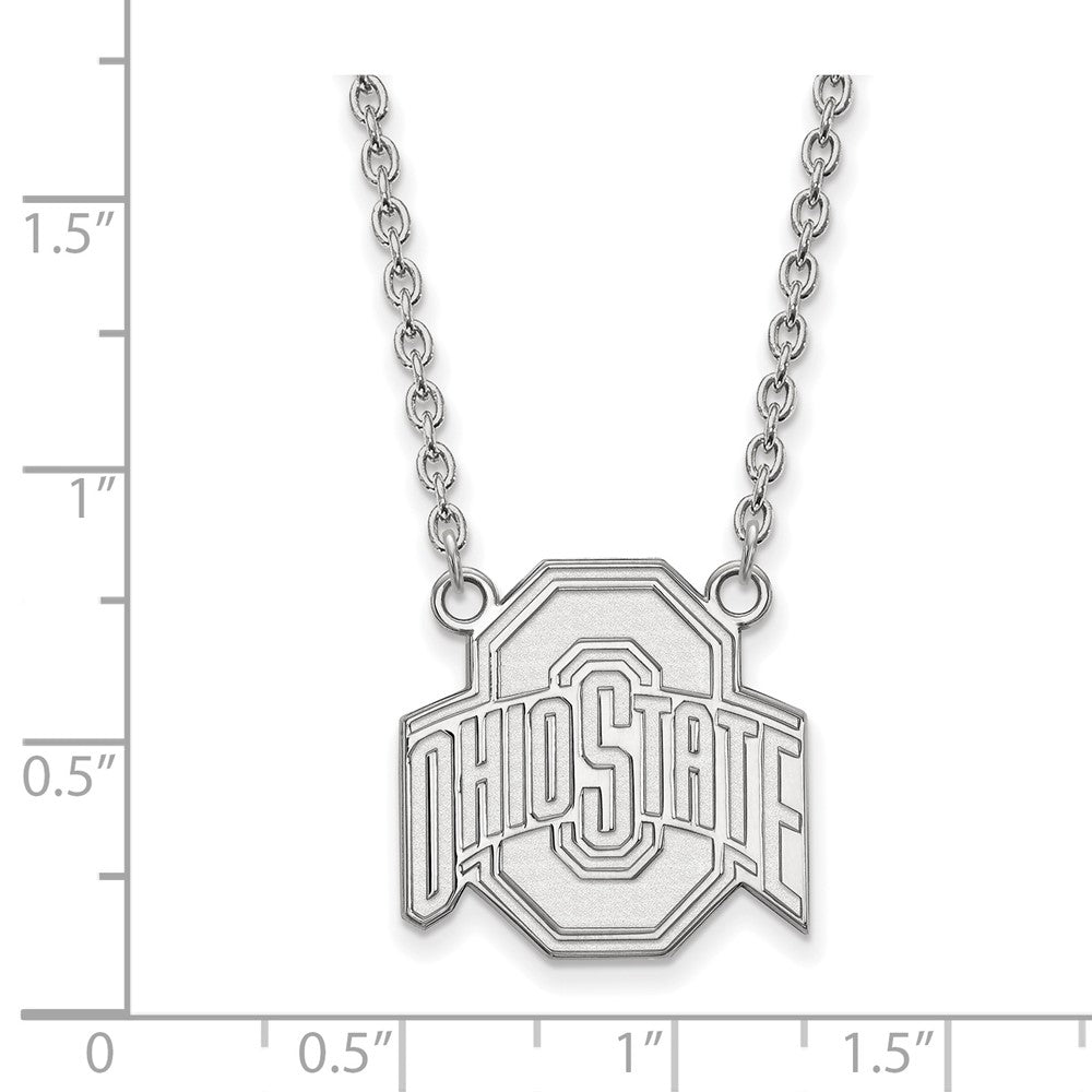 Sterling Silver Rhodium-plated LogoArt The Ohio State University Large Pendant 18 inch Necklace