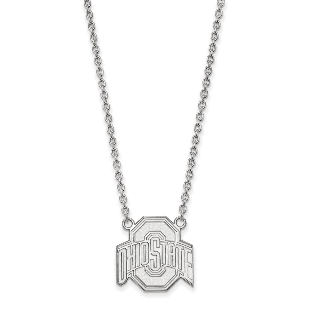 Sterling Silver Rhodium-plated LogoArt The Ohio State University Large Pendant 18 inch Necklace