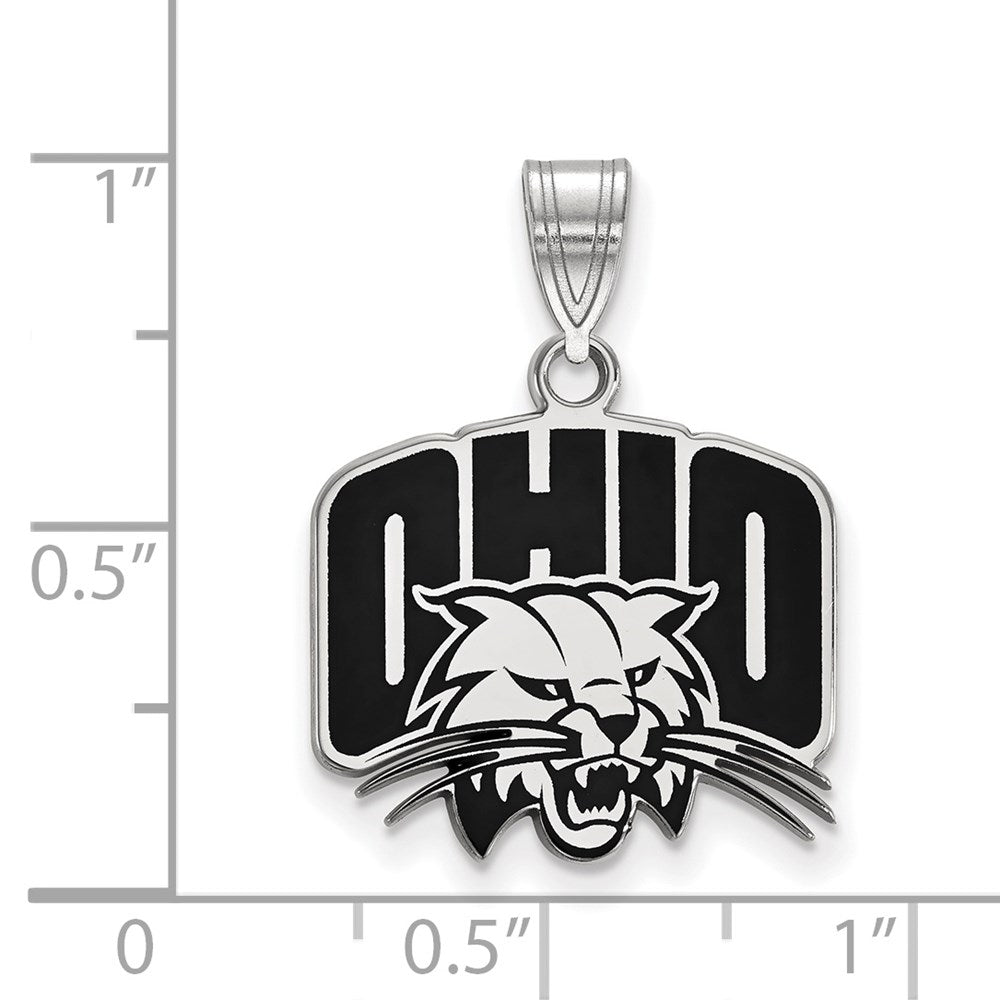 Sterling Silver Rhodium-plated LogoArt Ohio University Medium Enameled Pendant