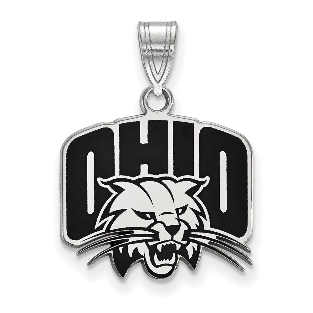 Sterling Silver Rhodium-plated LogoArt Ohio University Medium Enameled Pendant