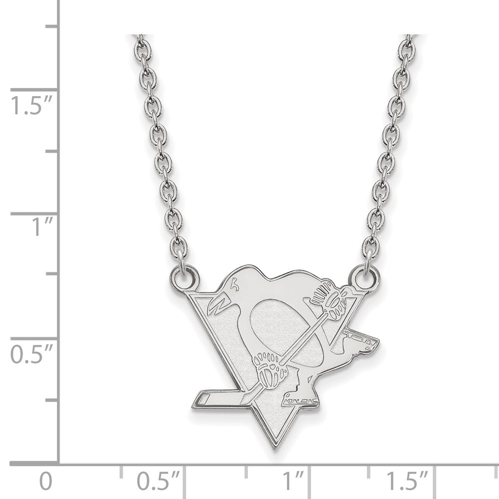 Sterling Silver Rhodium-plated NHL LogoArt Pittsburgh Penguins Large Pendant 18 inch Necklace
