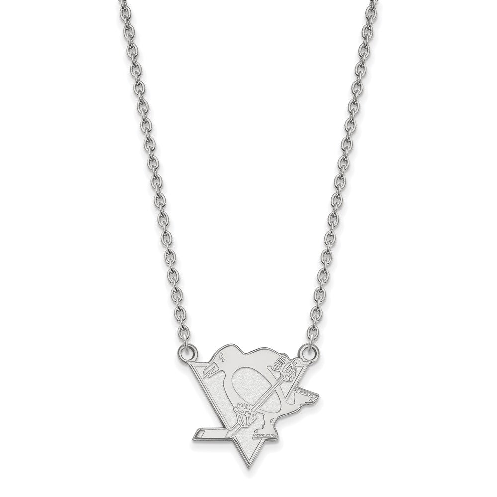 Sterling Silver Rhodium-plated NHL LogoArt Pittsburgh Penguins Large Pendant 18 inch Necklace