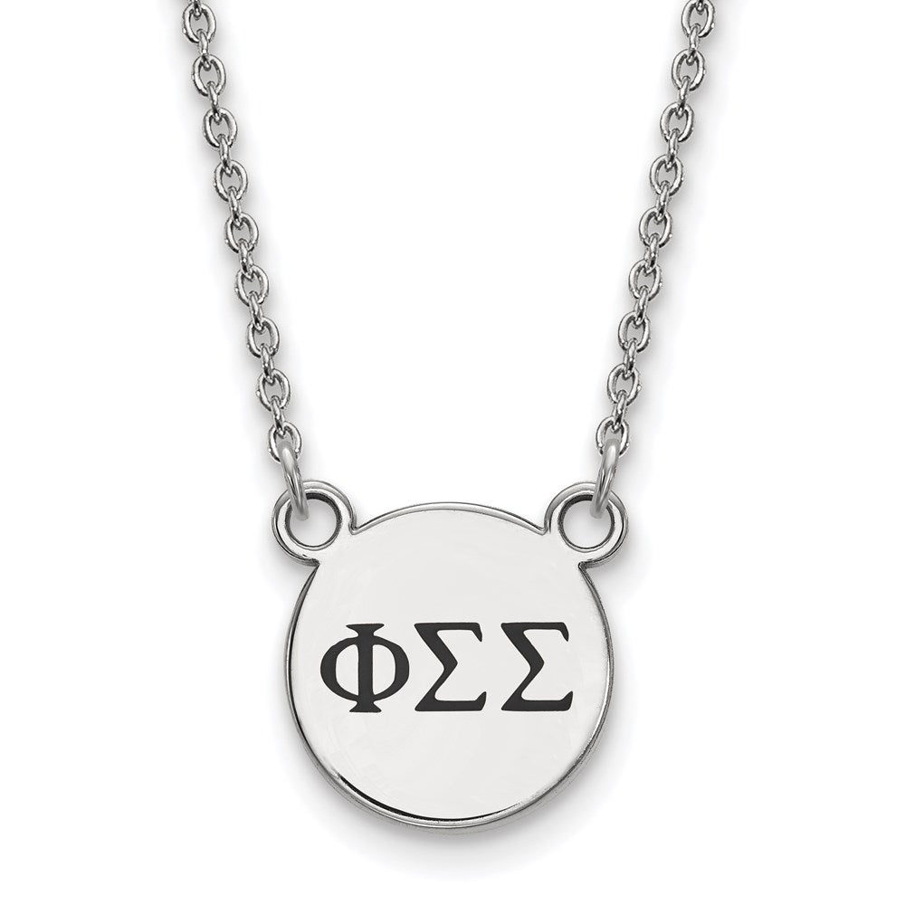 Sterling Silver Rhodium-plated LogoArt Phi Sigma Sigma Sorority Greek Letters Small Black Enamel Pendant 18 inch Necklace