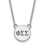 Sterling Silver Rhodium-plated LogoArt Phi Sigma Sigma Sorority Greek Letters Small Black Enamel Pendant 18 inch Necklace