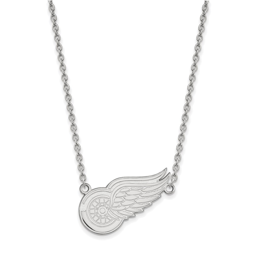 10k White Gold NHL LogoArt Detroit Red Wings Large Pendant 18 inch Necklace
