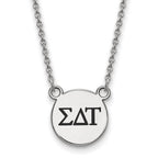 Sterling Silver Rhodium-plated LogoArt Sigma Delta Tau Sorority Greek Letters Small Black Enamel Pendant 18 inch Necklace