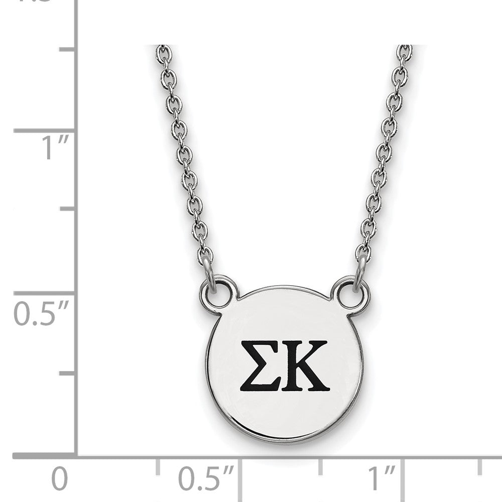 Sterling Silver Rhodium-plated LogoArt Sigma Kappa Sorority Greek Letters Small Black Enamel Pendant 18 inch Necklace