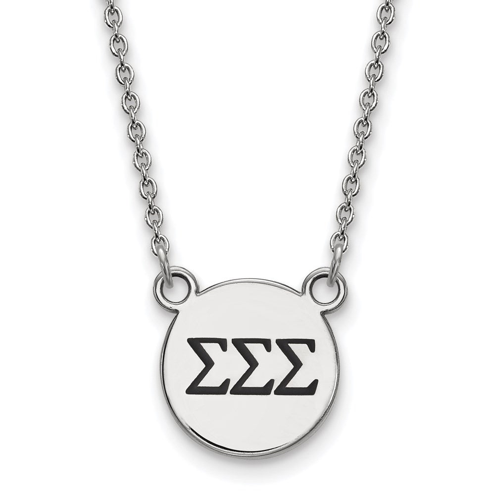 Sterling Silver Rhodium-plated LogoArt Sigma Sigma Sigma Sorority Greek Letters Small Black Enamel Pendant 18 inch Necklace