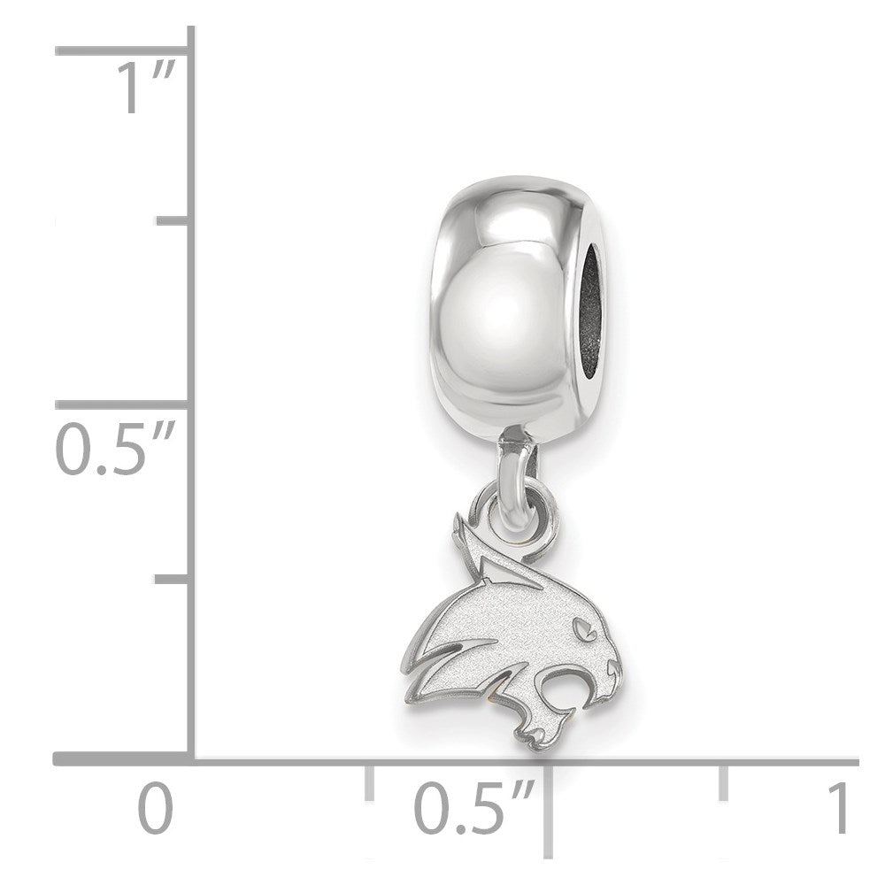 Sterling Silver Rhodium-plated LogoArt Texas State University Bobcat Extra Small Dangle Bead Charm