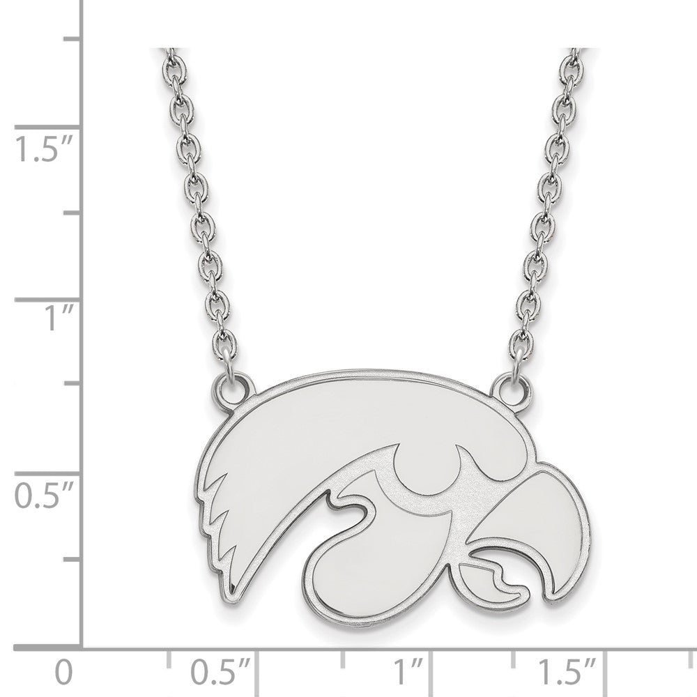 Sterling Silver Rhodium-plated LogoArt University of Iowa Hawk Large Pendant 18 inch Necklace
