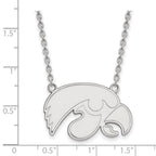 Sterling Silver Rhodium-plated LogoArt University of Iowa Hawk Large Pendant 18 inch Necklace