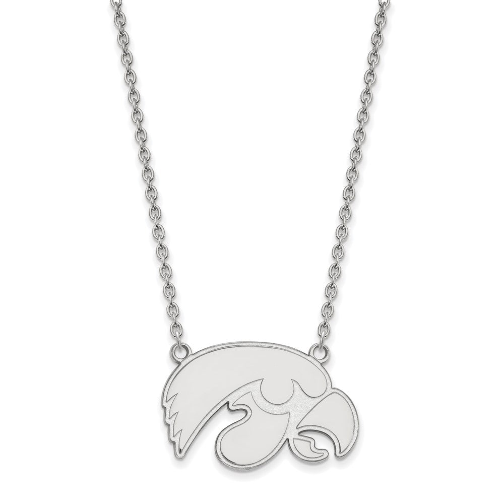 Sterling Silver Rhodium-plated LogoArt University of Iowa Hawk Large Pendant 18 inch Necklace