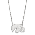Sterling Silver Rhodium-plated LogoArt University of Iowa Hawk Large Pendant 18 inch Necklace