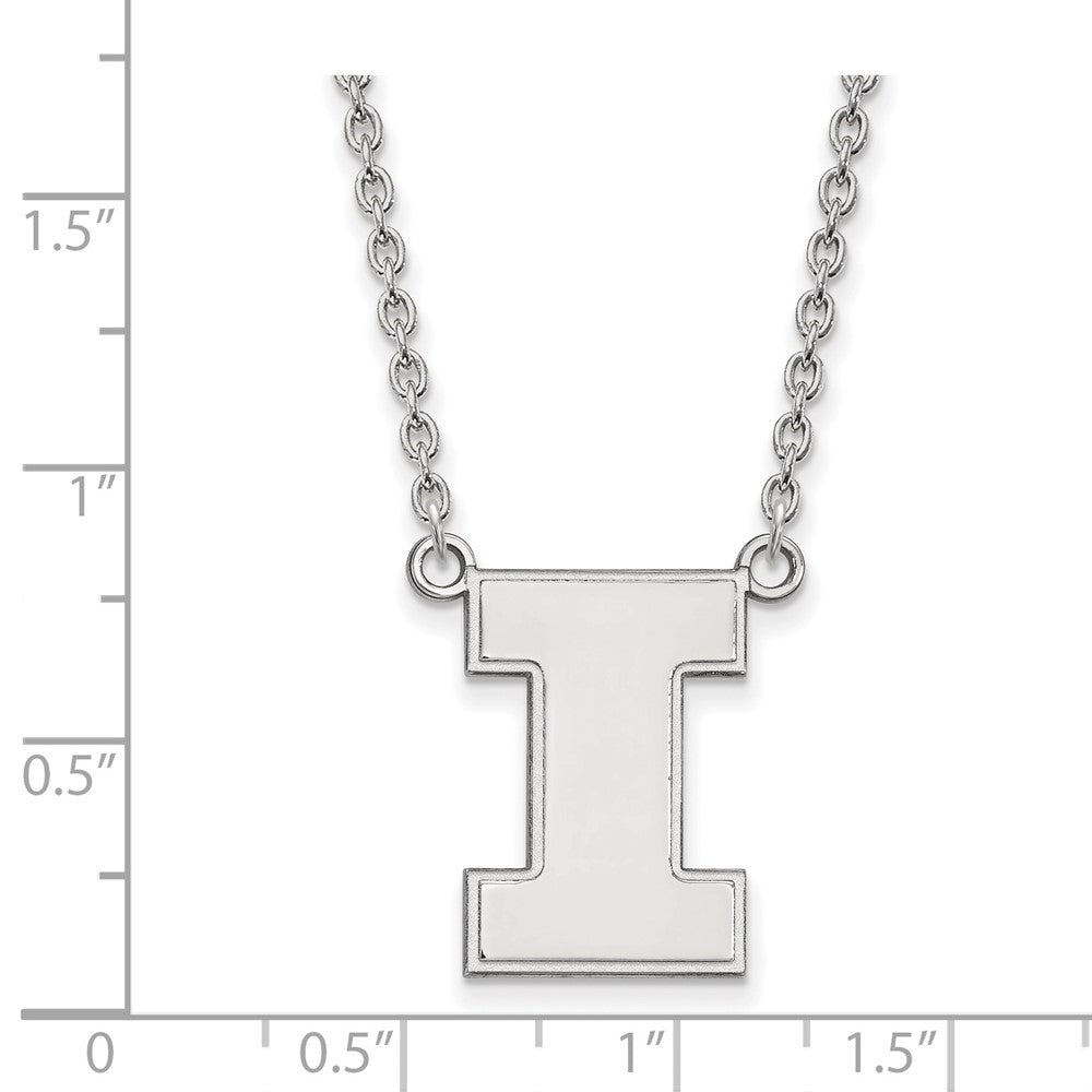 14k White Gold LogoArt University of Illinois Letter I Large Pendant 18 inch Necklace